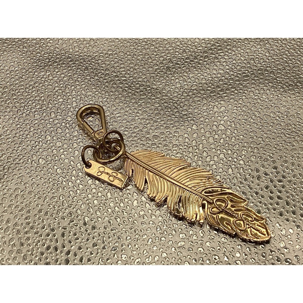 Jessica Simpson Feather‎ Key Ring Metal Gold Tone Purse Bag Clip-on